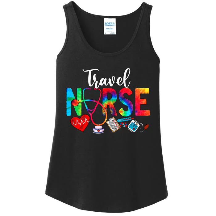 Travel Nurse Tie Dye Love Heart Stethoscope RN Nurse Women Ladies Essential Tank