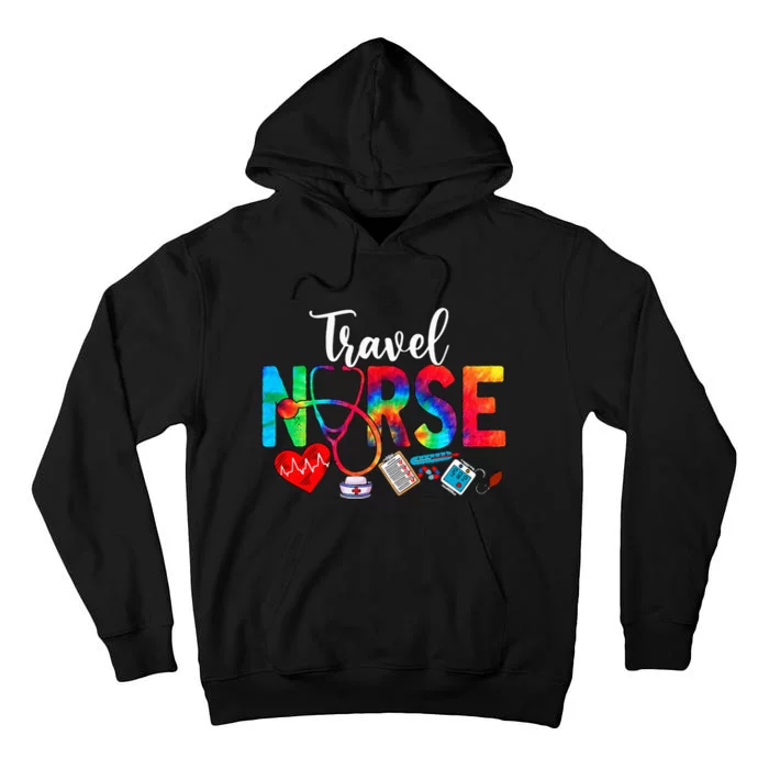 Travel Nurse Tie Dye Love Heart Stethoscope RN Nurse Women Tall Hoodie