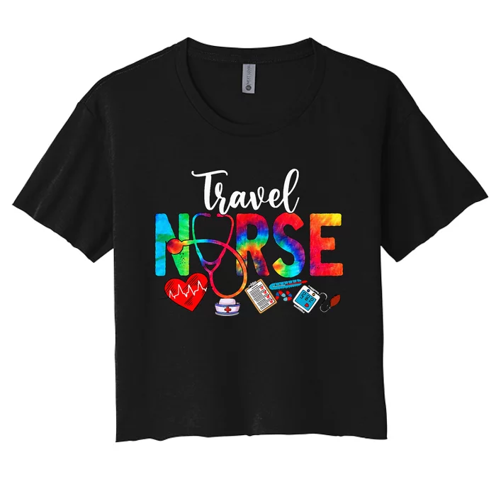 Travel Nurse Tie Dye Love Heart Stethoscope RN Nurse Women Women's Crop Top Tee