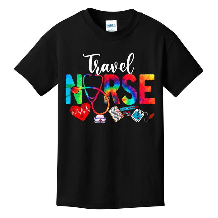 Travel Nurse Tie Dye Love Heart Stethoscope RN Nurse Women Kids T-Shirt