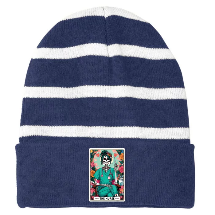 The Nurse Tarot Card Striped Beanie with Solid Band