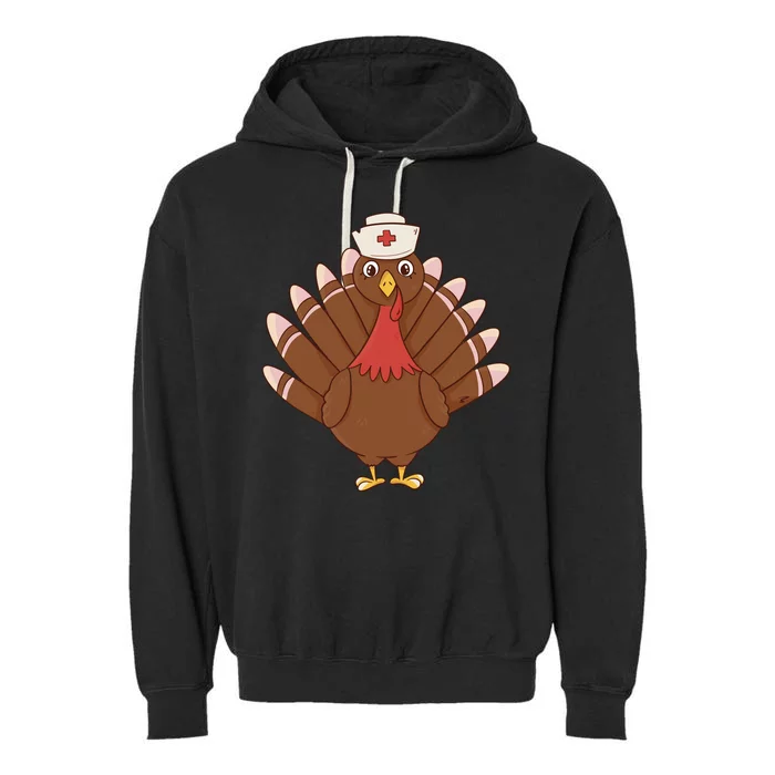 Turkey Nurse Thanksgiving Garment-Dyed Fleece Hoodie