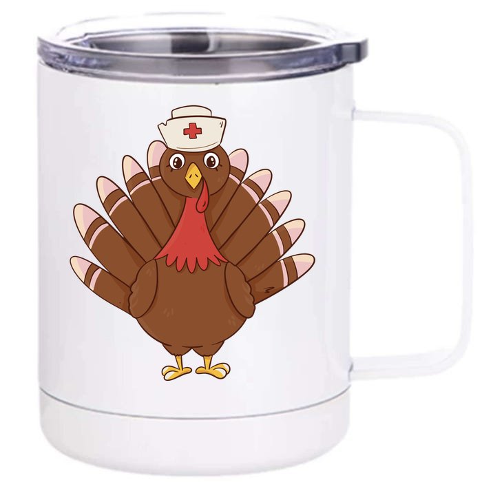 Turkey Nurse Thanksgiving Front & Back 12oz Stainless Steel Tumbler Cup