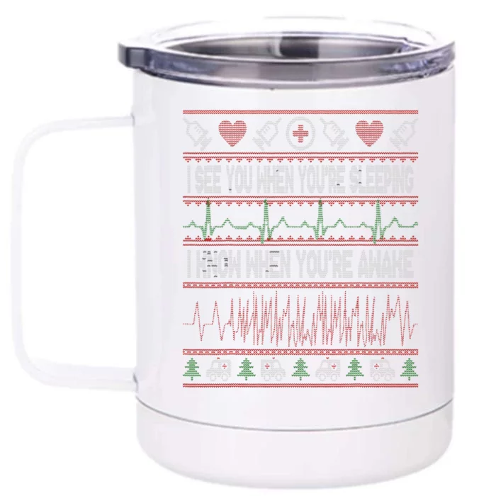 Tachy Nurse Ugly Christmas Sweater Doctor Medical Front & Back 12oz Stainless Steel Tumbler Cup