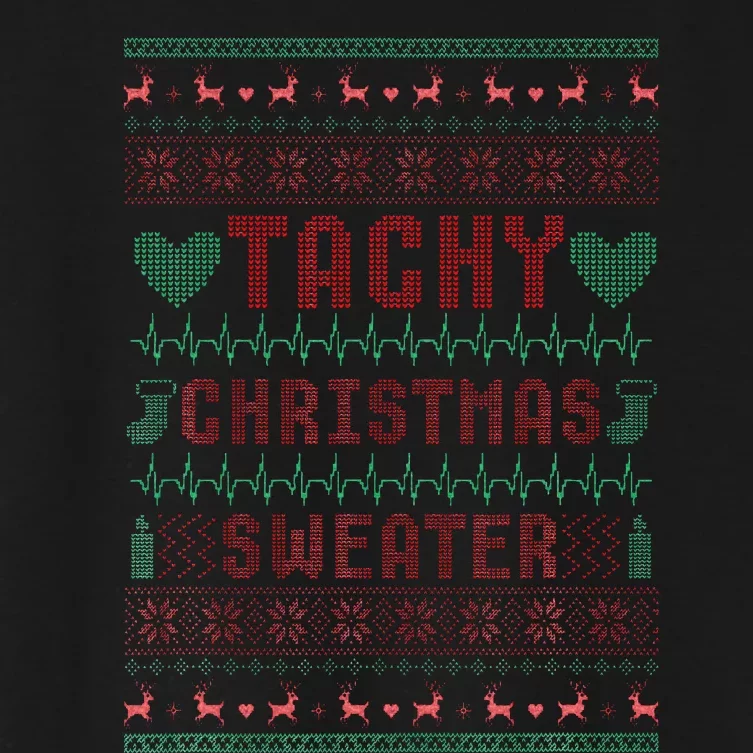 Tachy Nurse Ugly Christmas Sweater Medical Cardiac Icu Xmas Women's Crop Top Tee