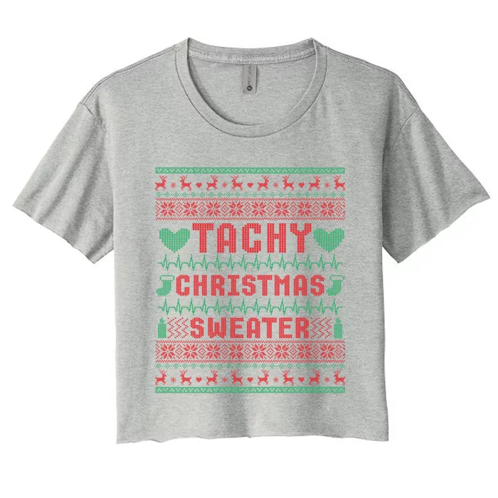 Tachy Nurse Ugly Christmas Sweater Medical Cardiac Icu Xmas Gift Women's Crop Top Tee