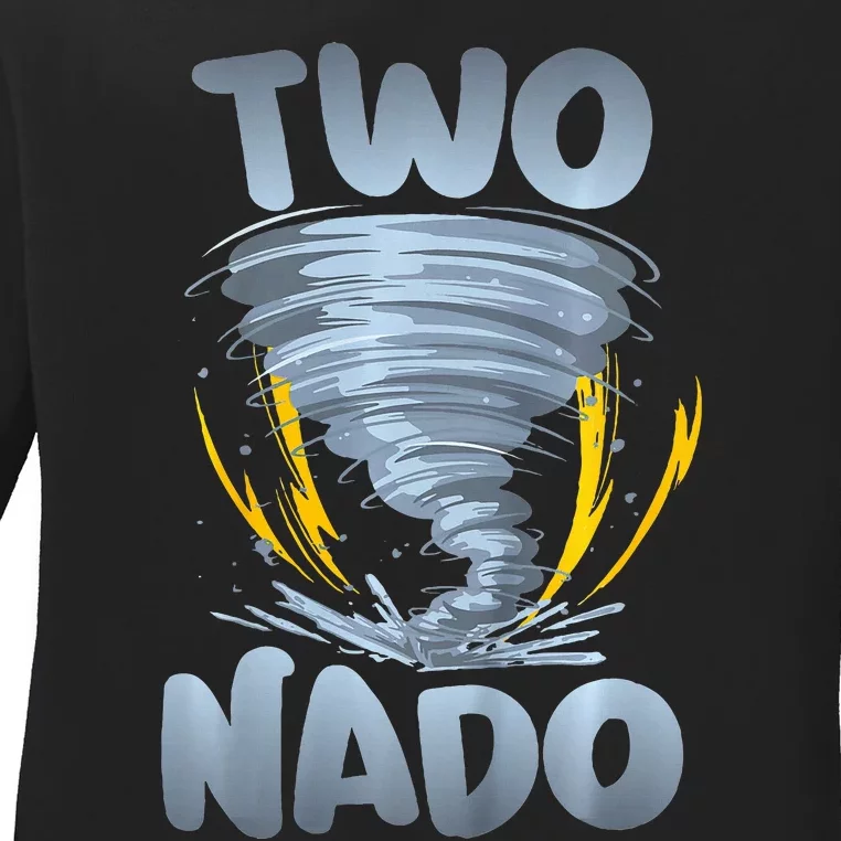 Two Nado Warning 2nd Birthday Tornado Themed Birthday Ladies Long Sleeve Shirt