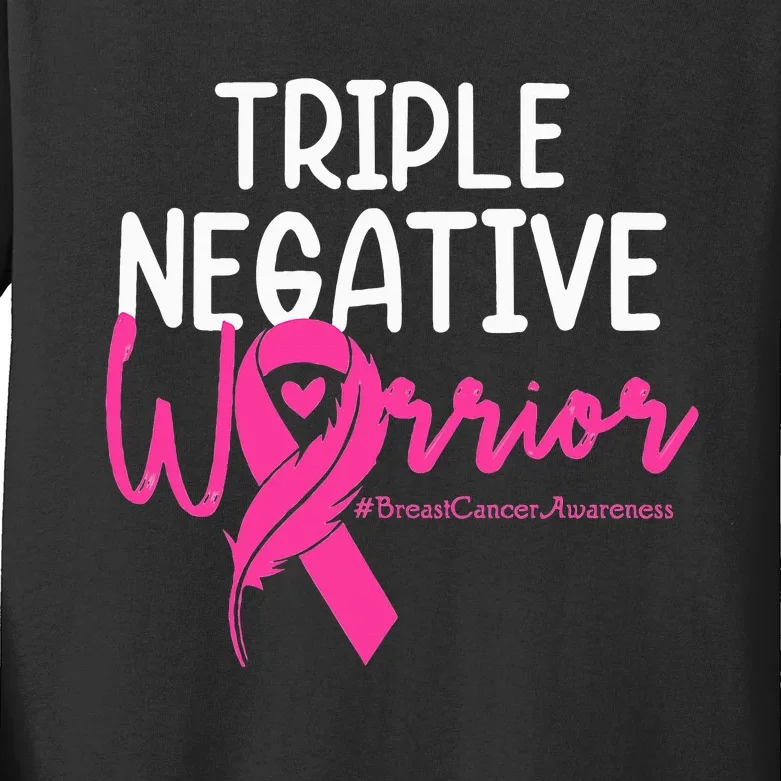 Triple Negative Warrior Pink Ribbon Breast Cancer Awareness Kids Long Sleeve Shirt