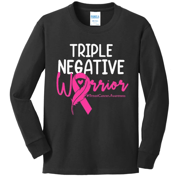 Triple Negative Warrior Pink Ribbon Breast Cancer Awareness Kids Long Sleeve Shirt