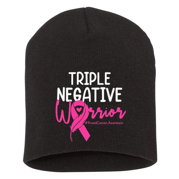 Triple Negative Warrior Pink Ribbon Breast Cancer Awareness Short Acrylic Beanie