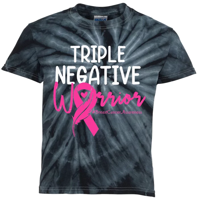 Triple Negative Warrior Pink Ribbon Breast Cancer Awareness Kids Tie-Dye T-Shirt