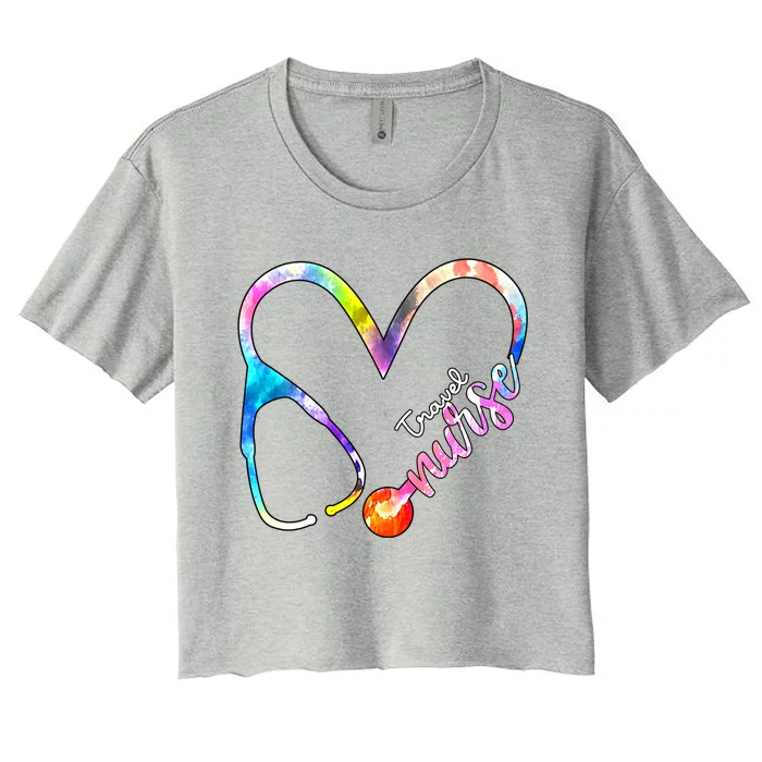 Travel Nurse Watercol Love Heart Stethoscope Rn Nurse Mom Gift Women's Crop Top Tee