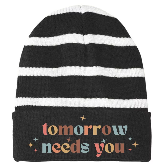 Tomorrow Needs You Striped Beanie with Solid Band