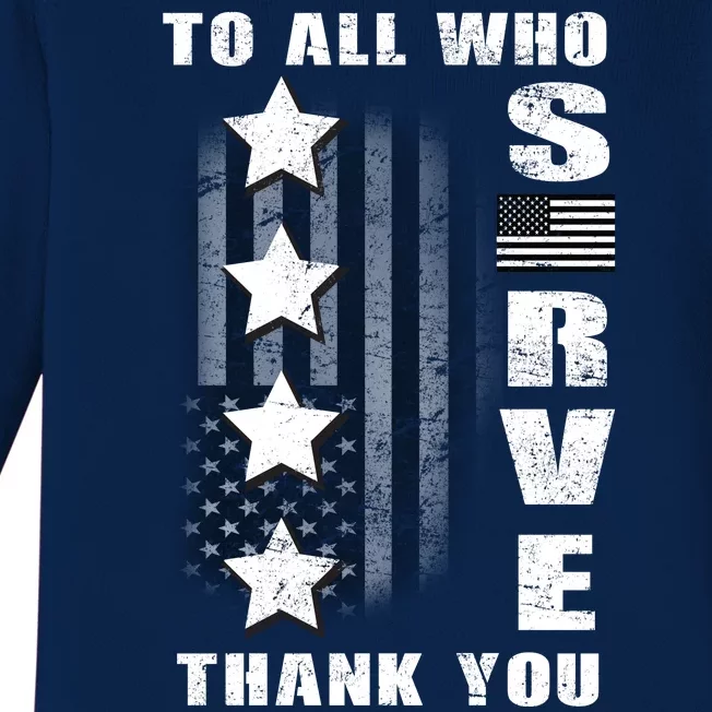 To All Who Served Thank You Baby Long Sleeve Bodysuit