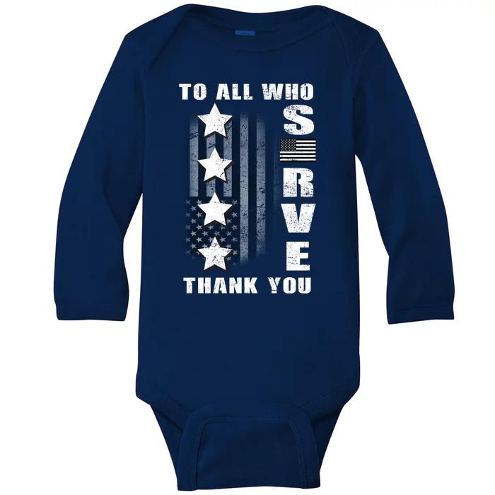 To All Who Served Thank You Baby Long Sleeve Bodysuit