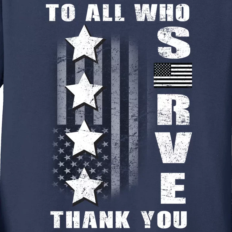 To All Who Served Thank You Kids Long Sleeve Shirt