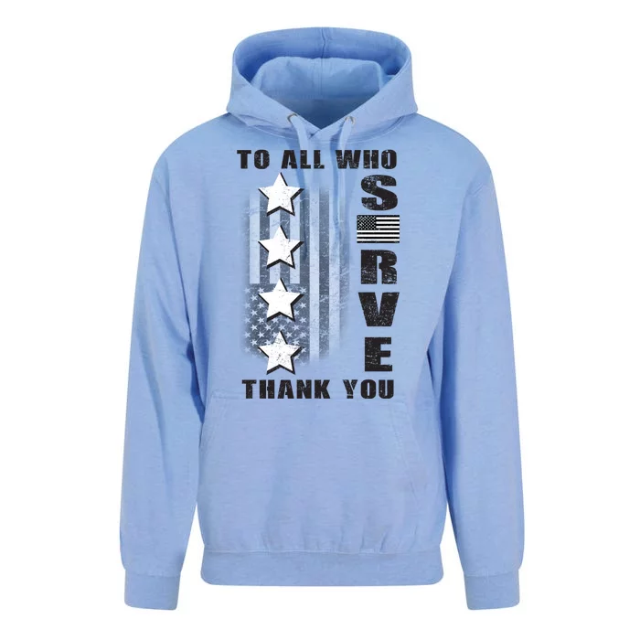 To All Who Served Thank You Unisex Surf Hoodie