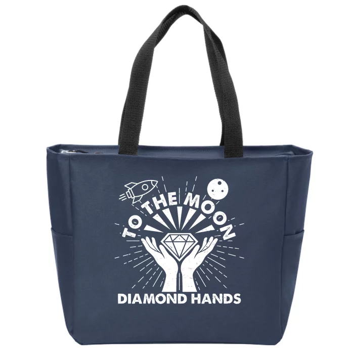 To The Moon Diamond Hands Crypto Currency Zip Tote Bag