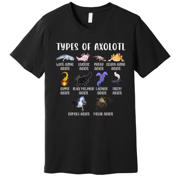 Types of Axolotl Shirt Cute Different Species of Axolotls Premium T-Shirt