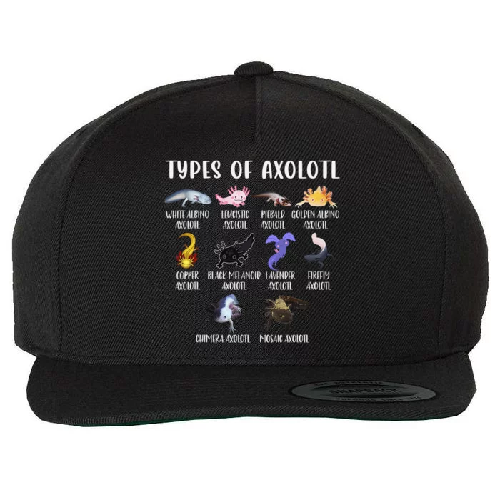 Types of Axolotl Shirt Cute Different Species of Axolotls Wool Snapback Cap