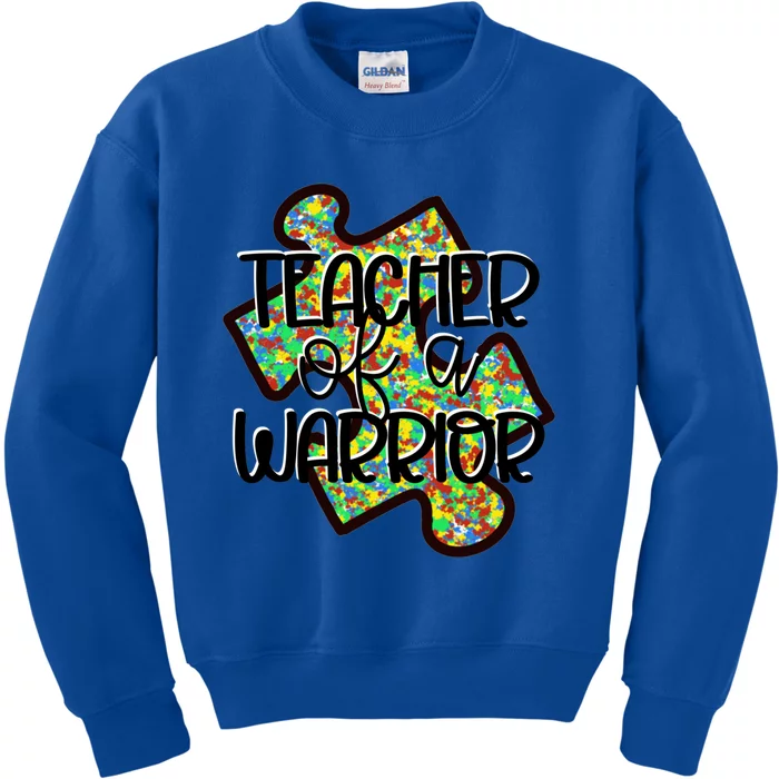 Teacher Of A Warrior Autism Awareness Acceptance Gift Kids Sweatshirt