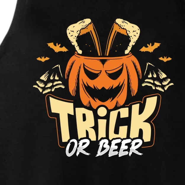 Trick Or Beer Funny Drinking Halloween Sweatshirt Ladies Tri-Blend Wicking Tank