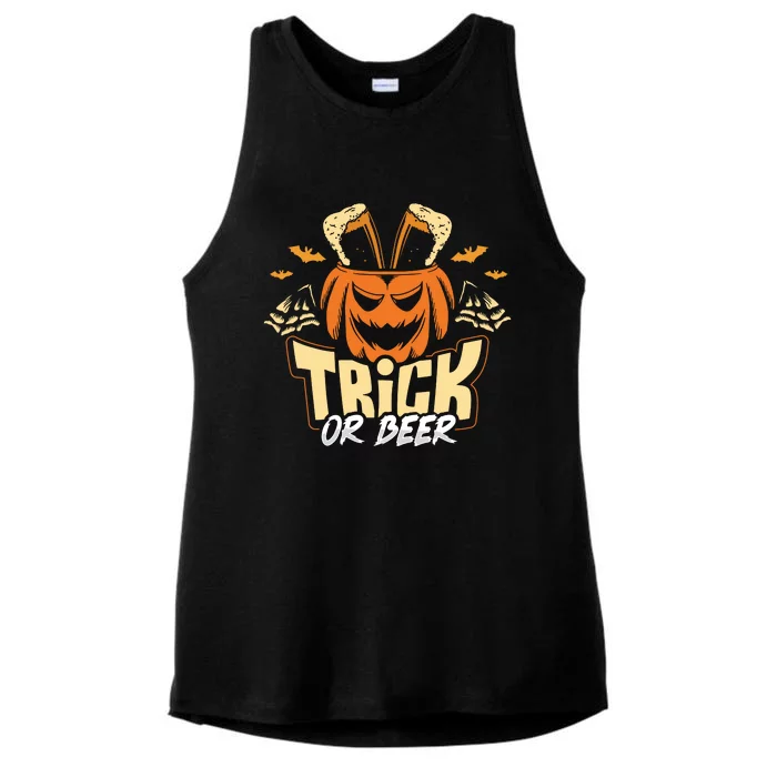 Trick Or Beer Funny Drinking Halloween Sweatshirt Ladies Tri-Blend Wicking Tank