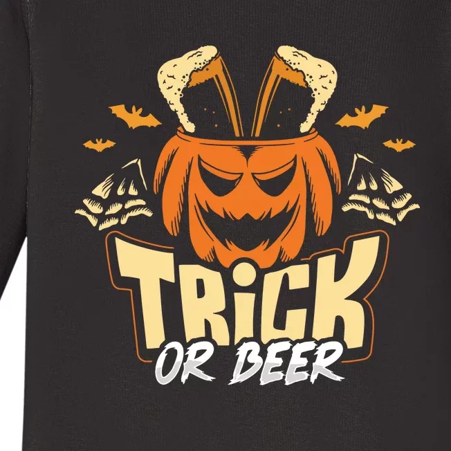 Trick Or Beer Funny Drinking Halloween Sweatshirt Baby Long Sleeve Bodysuit