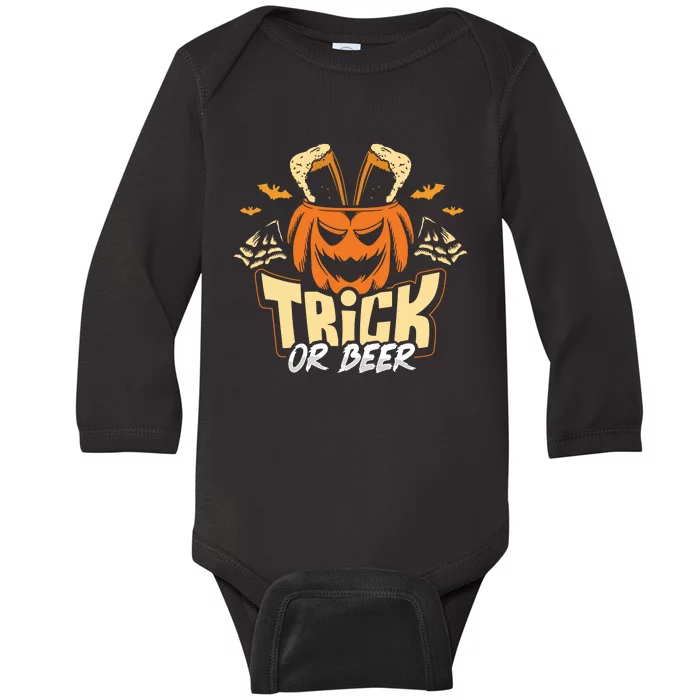 Trick Or Beer Funny Drinking Halloween Sweatshirt Baby Long Sleeve Bodysuit