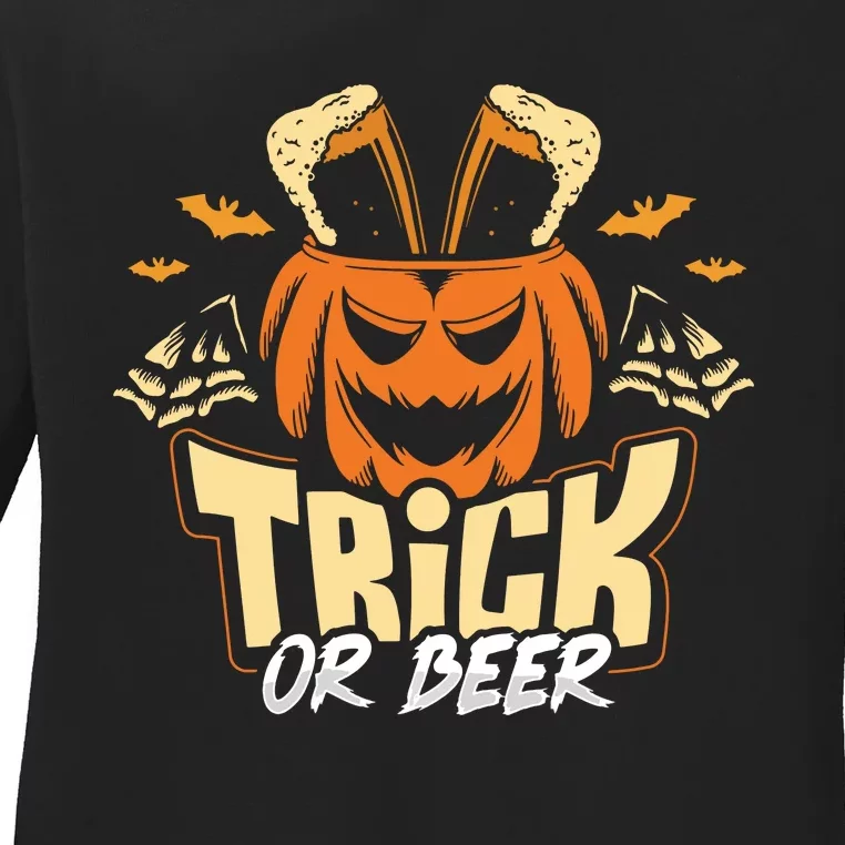 Trick Or Beer Funny Drinking Halloween Sweatshirt Ladies Long Sleeve Shirt