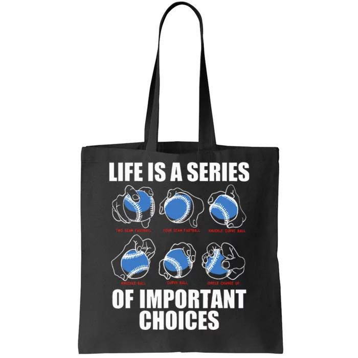 Types of Baseball Pitches Life Choices Pitcher Player Gift Tote Bag