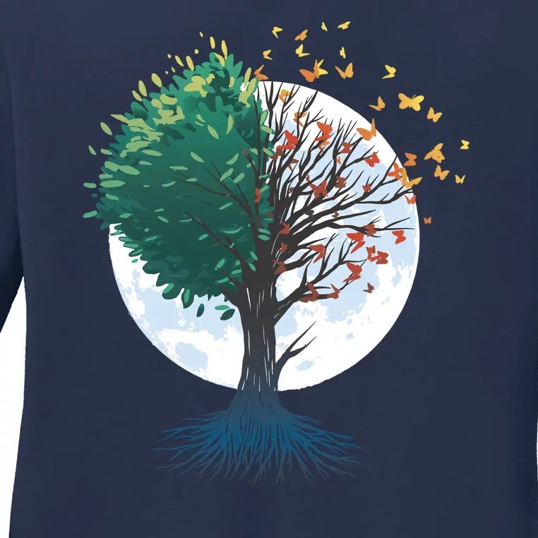 Tree Of Butterflies Ladies Long Sleeve Shirt