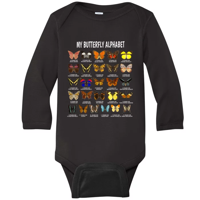 Types Of Butterflies Alphabet Abc Butterfly Identification Baby Long Sleeve Bodysuit