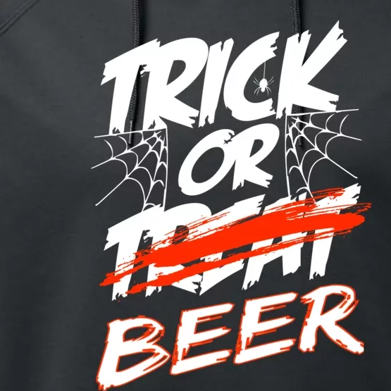 Trick Or Beer Funny Halloween Beer Drinking Performance Fleece Hoodie