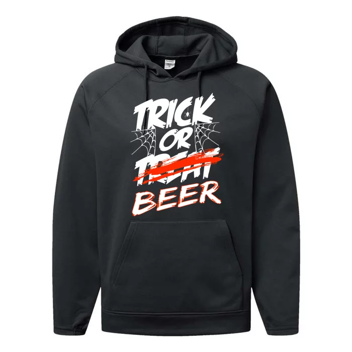 Trick Or Beer Funny Halloween Beer Drinking Performance Fleece Hoodie