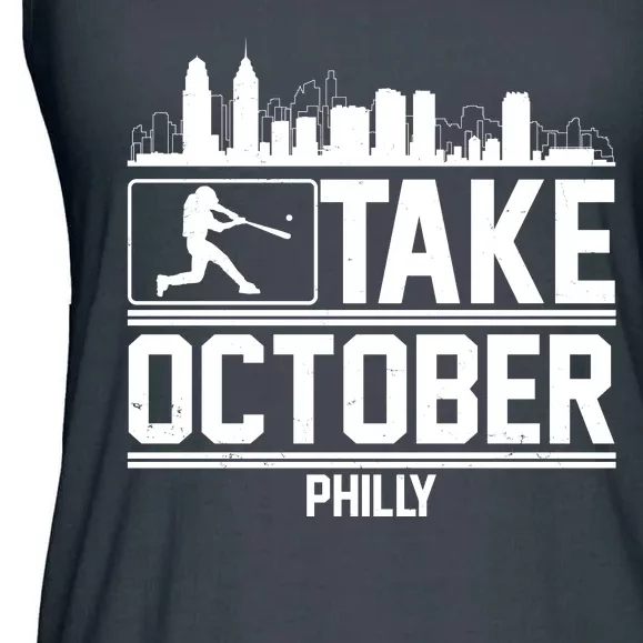 Take October Baseball Fan Philadelphia Skyline Ladies Essential Flowy Tank