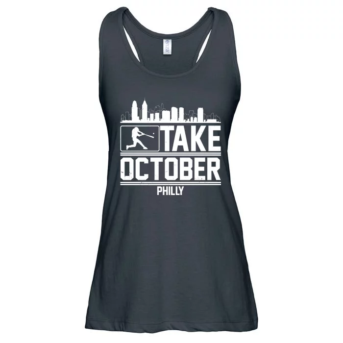 Take October Baseball Fan Philadelphia Skyline Ladies Essential Flowy Tank