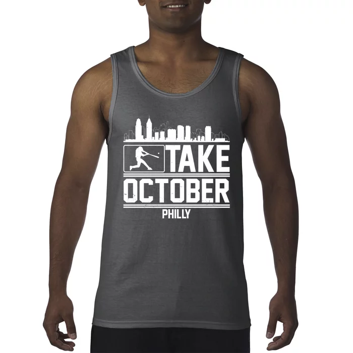 Take October Baseball Fan Philadelphia Skyline Tank Top