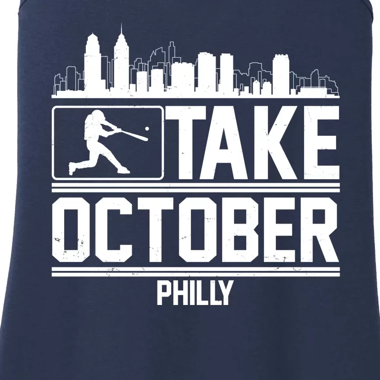 Take October Baseball Fan Philadelphia Skyline Ladies Essential Tank