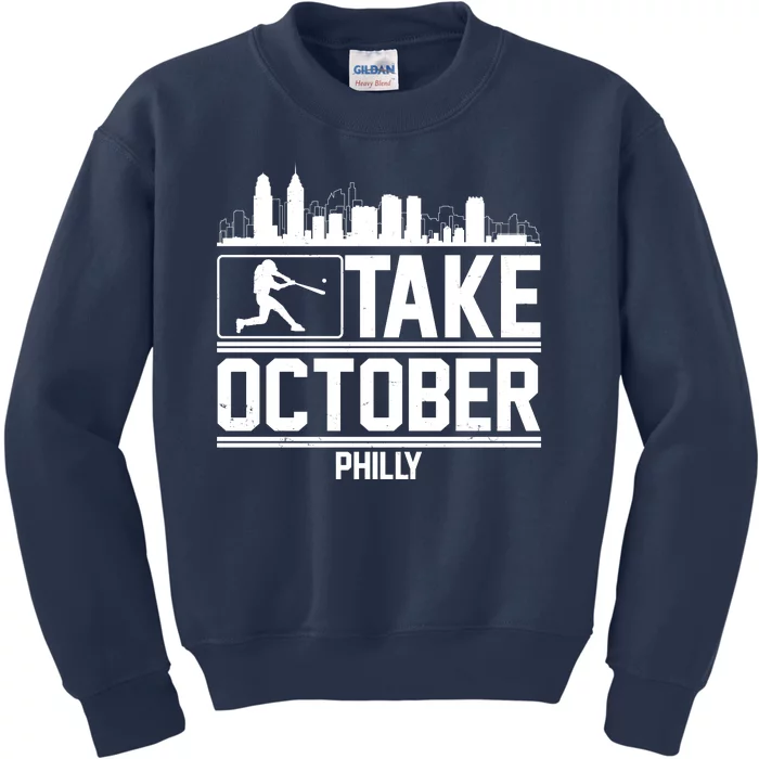 Take October Baseball Fan Philadelphia Skyline Kids Sweatshirt