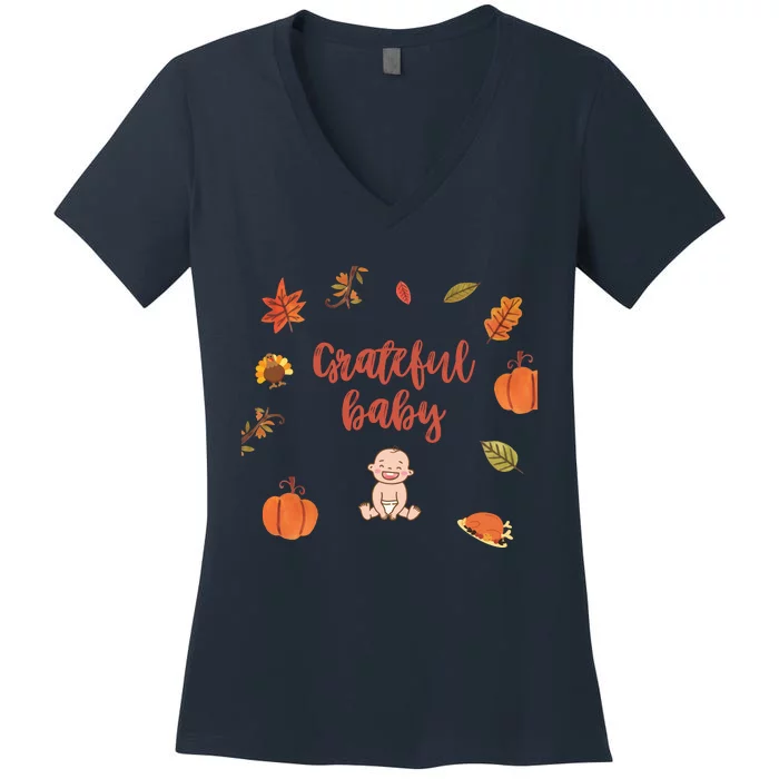 Thanksgiving Onepiece . Baby Thanksgiving . Turkey Day . Thanksgiving Creeper Women's V-Neck T-Shirt