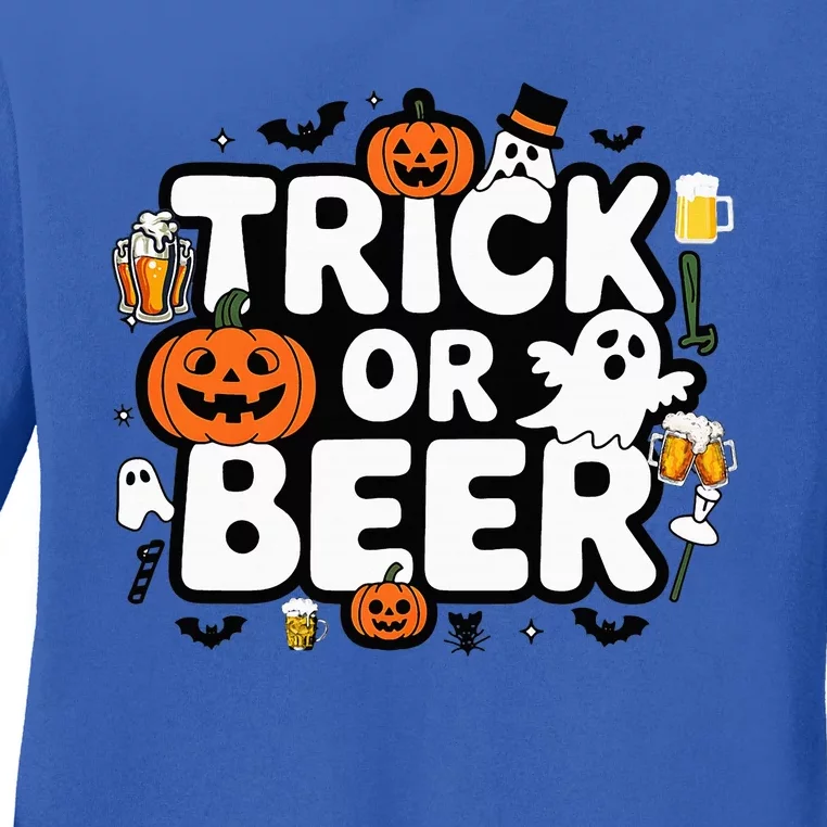 Trick Or Beer Funny Halloween Parties Ladies Long Sleeve Shirt