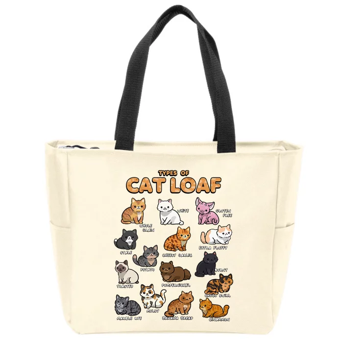 Types Of Cat Loaf Cute Kitten Kawaii Cats Zip Tote Bag