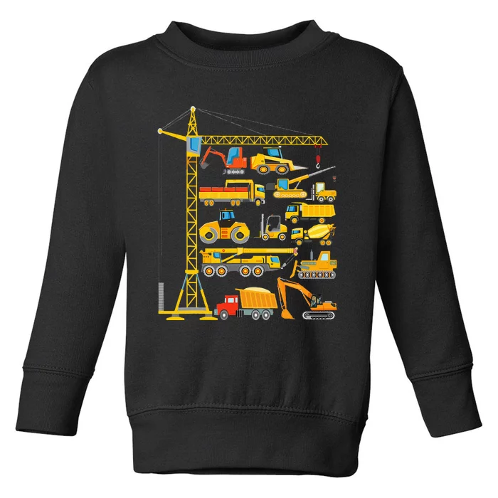 Types Of Construction Excavator Bulldozer Truck Crane Toddler Sweatshirt