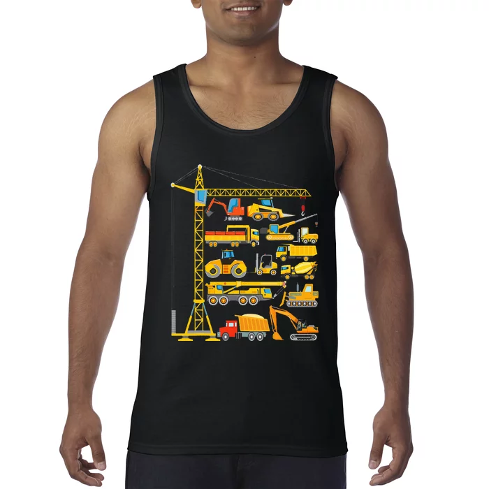 Types Of Construction Excavator Bulldozer Truck Crane Tank Top