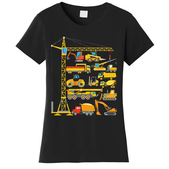 Types Of Construction Excavator Bulldozer Truck Crane Women's T-Shirt