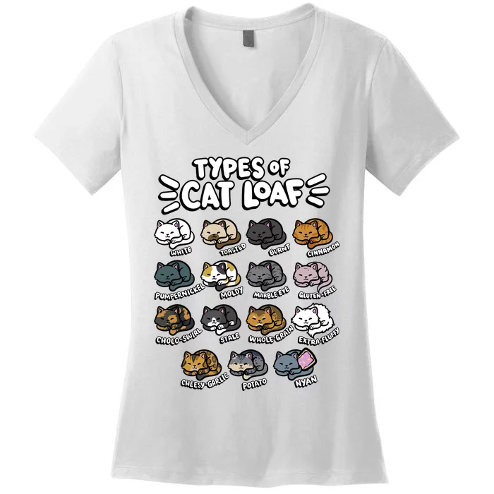 Types Of Cat Loaf Kitten Bread Lover Foodie Cute Pet Cat Women's V-Neck T-Shirt