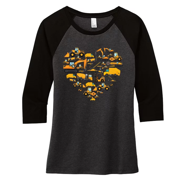 Types Of Construction Excavator Bulldozer Truck Crane Women's Tri-Blend 3/4-Sleeve Raglan Shirt