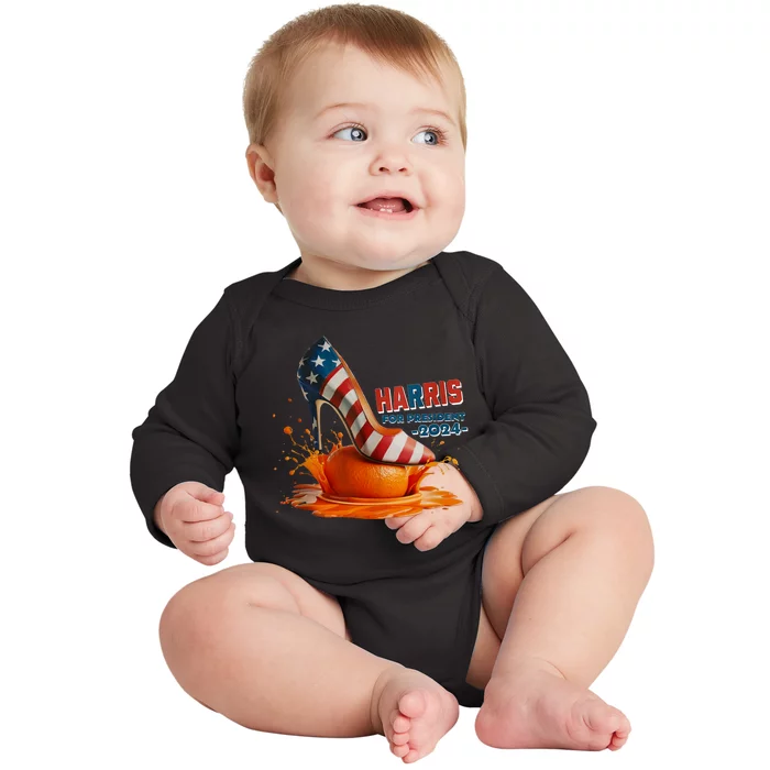 The Orange Crush Harris For President 2024 Patriotic Design Baby Long Sleeve Bodysuit