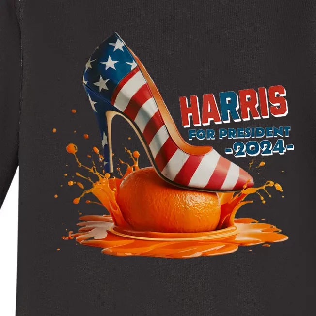 The Orange Crush Harris For President 2024 Patriotic Design Baby Long Sleeve Bodysuit